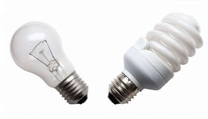 Classic and Fluorescent Lightbulbs: Isolated Pair on White Background