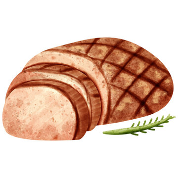 grilled meat slices with rosemary clip art preview
