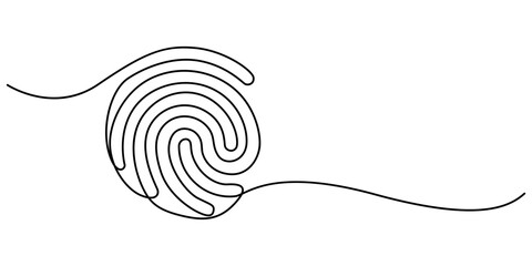 Linear drawing of a fingerprint. Continuous line drawing of biometric scan symbol on white background,Abstract password and security fingerprint id concept in simple linear style. Doodle vector       