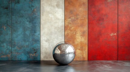 Reflective Sphere Against Textured Colorful Wall. AI Generated