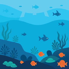 Obraz premium Peaceful Underwater Background with Fish and Sea Plants 