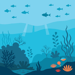 Minimalist Underwater Illustration with Oceanic Life
