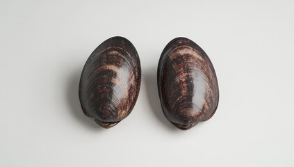 Two dark clamshells on white background