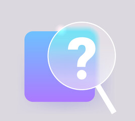 Magnifying glass with question mark. Glass morphism searching icon