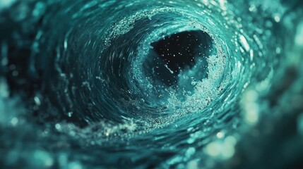 Teal Water Vortex, Abstract Spiral, Powerful Flow, Dark Center