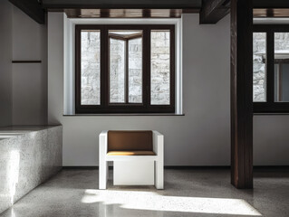 Modern interior design featuring minimalistic furniture and natural light in a serene space