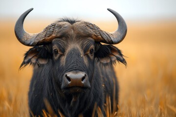 African Buffalo Portrait in Golden Grass