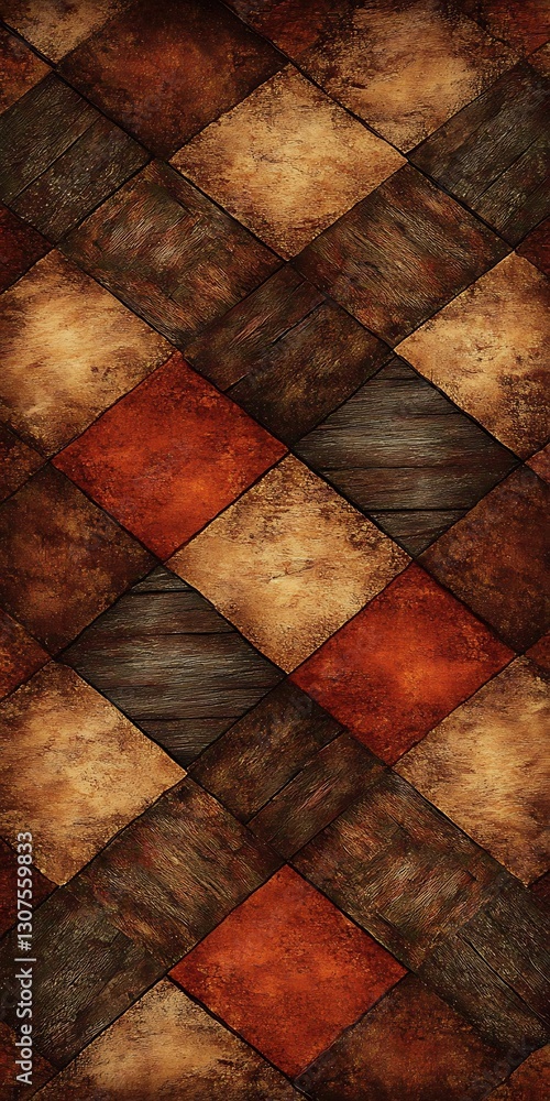 Poster rustic interlocking wooden squares with warm earthy color patterns
