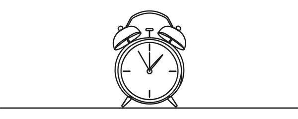 Continuous line drawing of alarm clock. One line of alarm clock. Alarm clock continuous line art.