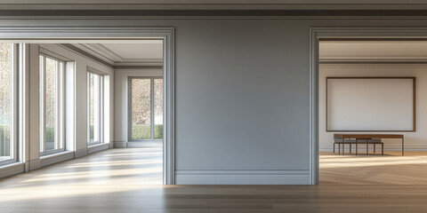 Obraz premium Spacious modern interior featuring two connected rooms and natural light