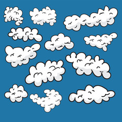 Playful Cute Clouds Floating on a Soft Blue Sky for Kids Designs, Backgrounds, and Creative Artwork