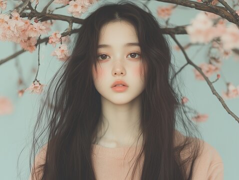 A girl under the blossom tree