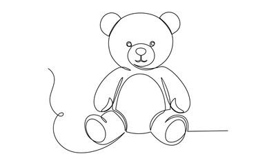 One continuous line drawing of teddy bear. One line art. Simple linear style. Concept for birthday gift and greeting card. Doodle vector illustration. Minimalist design. Isolated on a white background