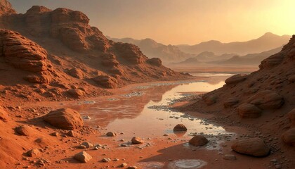 Red Martian Landscape at Sunset