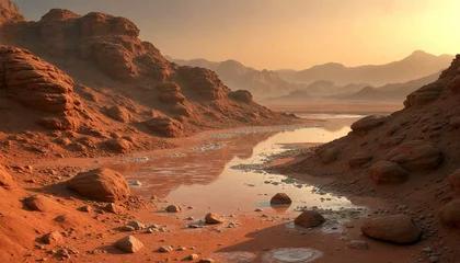 Fototapete Rund Red Martian Landscape at Sunset © Mityarko