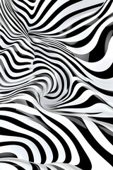 Abstract Black and White Waves Digital art of swirling stripes, ideal for modern design or backgrounds