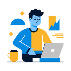 businessman with laptop isolate on transfer background