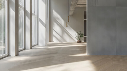 Obraz premium Modern interior design showcasing natural light and minimalist decor