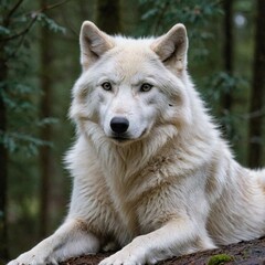 Obraz premium Stunning high definition photos of a graceful white wolf, the purity and harmony of nature. Atmospheric moment