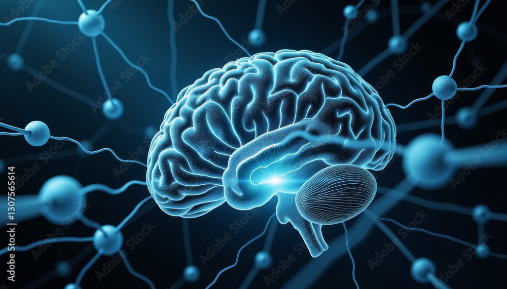 Aufkleber abstract cyber brain with digital neurons, deep learning security concept