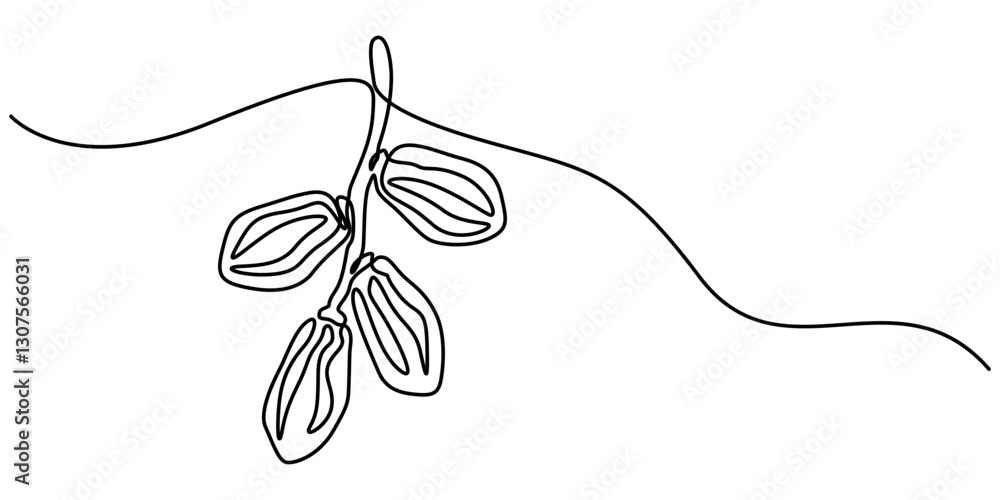 Poster continuous one line drawing of dates palm fruit. vector illustration, continuous line design of man 