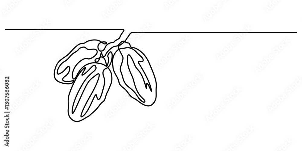 Poster continuous one line drawing of dates palm fruit. vector illustration, continuous line design of man 