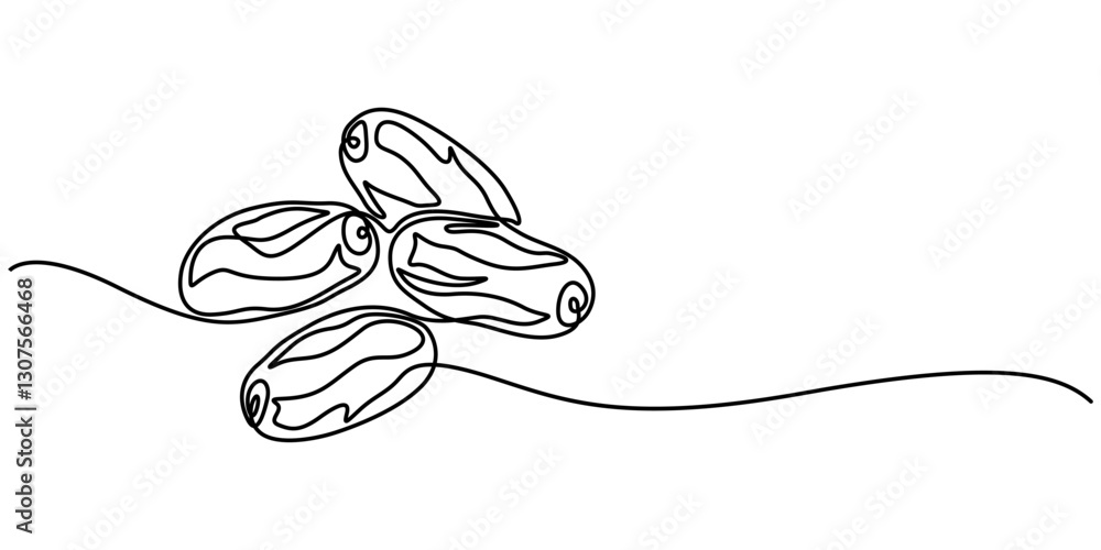 Poster continuous one line drawing of dates palm fruit. vector illustration, continuous line design of man 