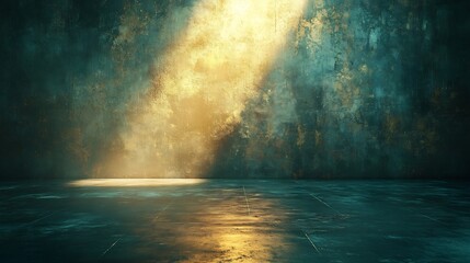 Obraz premium Moody teal concrete room bathed in warm light. AI Generated