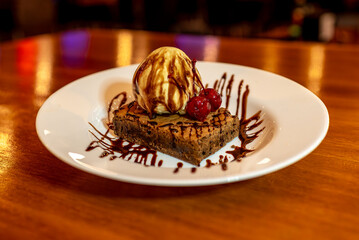 Sweet Dessert Plate – Brownie, Vanilla Ice Cream and Cherries
