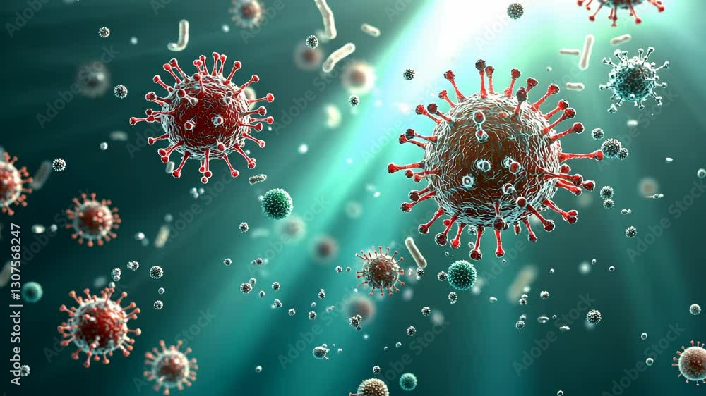 Poster visualization of various microorganisms under bright light showcasing their intricate structures and