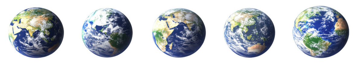 Obraz premium A set of five images depicting the Earth from different angles, each with its own unique perspective and color palette