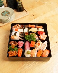 Sushi Platter with Various Types of Sushi Arranged Aesthetically