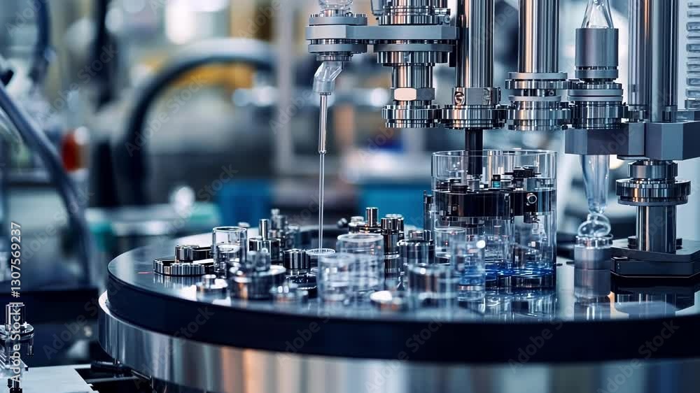 Poster high tech laboratory showcasing advanced robotic equipment and precision instruments. the scene emph