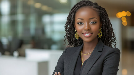 Obraz premium Confident African American Businesswoman Portrait In Modern Office