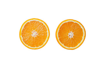 Fototapeta premium Isolated orange fruit cut in half on a white background, top view. Isolated with studio lighting