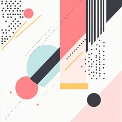 Obraz premium Abstract Geometric Art with Pink Peach and Teal Circles and Rectangles