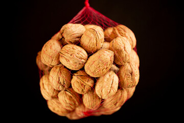 Portion of nuts wrapped in netting.