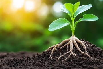A close-up of plant roots thriving in aerated soil after applying a conditioner