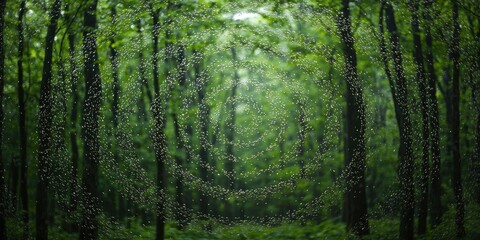 Obraz premium A serene forest path, lush with greenery, invites exploration under a soft, diffused light that creates a tranquil atmosphere.