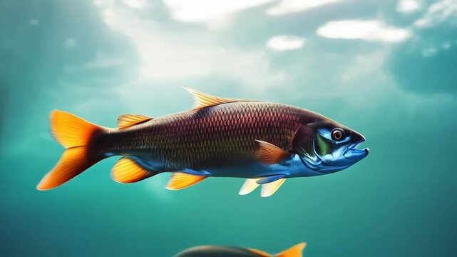 Freshwater fish gracefully navigate their underwater environment, showcasing vibrant colors and fluid movements