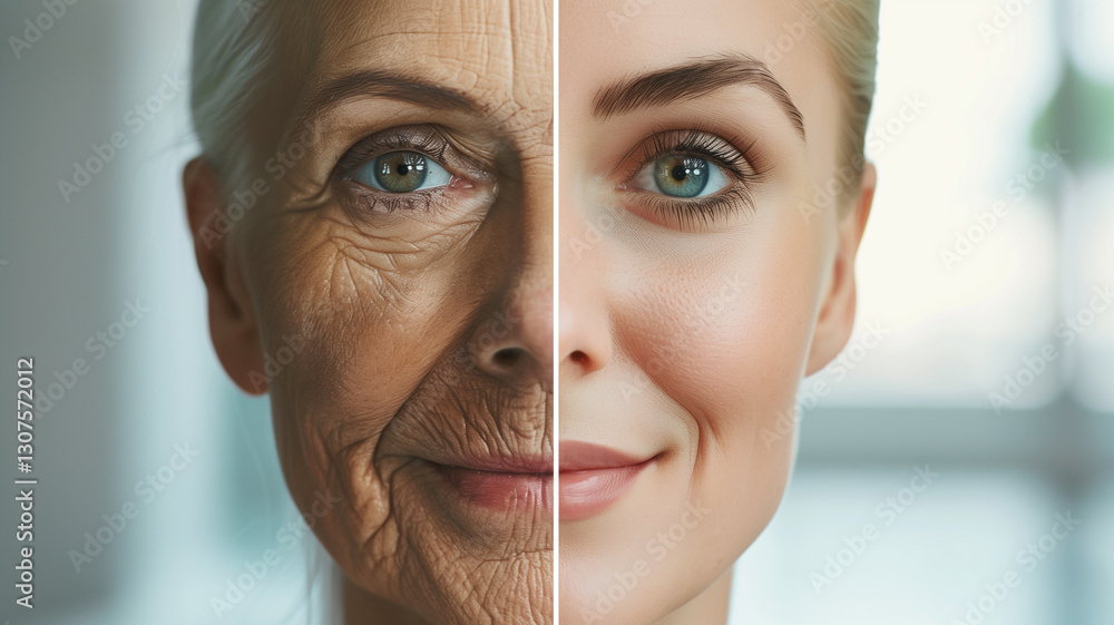 Poster this side by side comparison illustrates the rejuvenating effects of stem cells on aging skin.