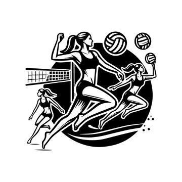 line art vector of woman playing volly beach vector logo illustration