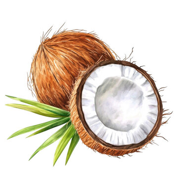 brown coconuts with green leaves clip art preview