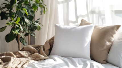 White pillow in modern interior. 