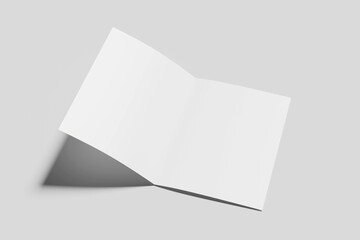 Mockup bifold brochure. White paper flyer with shadow isolated. Blank card menu. Magazine cover...