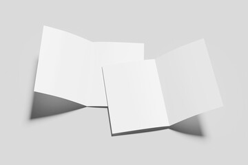Mockup bifold brochure. White paper flyer with shadow isolated. Blank card menu. Magazine cover...