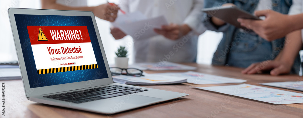 Leinwandbilder Virus warning alert on computer screen detected brisk cyber threat , hacker, computer virus and malware