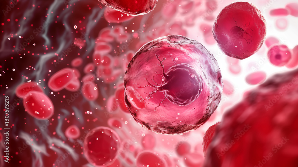 Aufkleber this close up of stem cells in a red setting, highlighting their unique features and renewal.