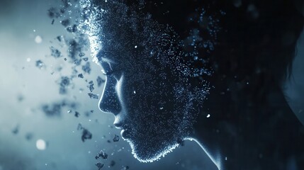 Futuristic depiction of AI driven politics through abstract digital particles forming a human silhouette Generative AI