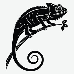 A chameleon with its tail curled silhouette design vector art and illustration